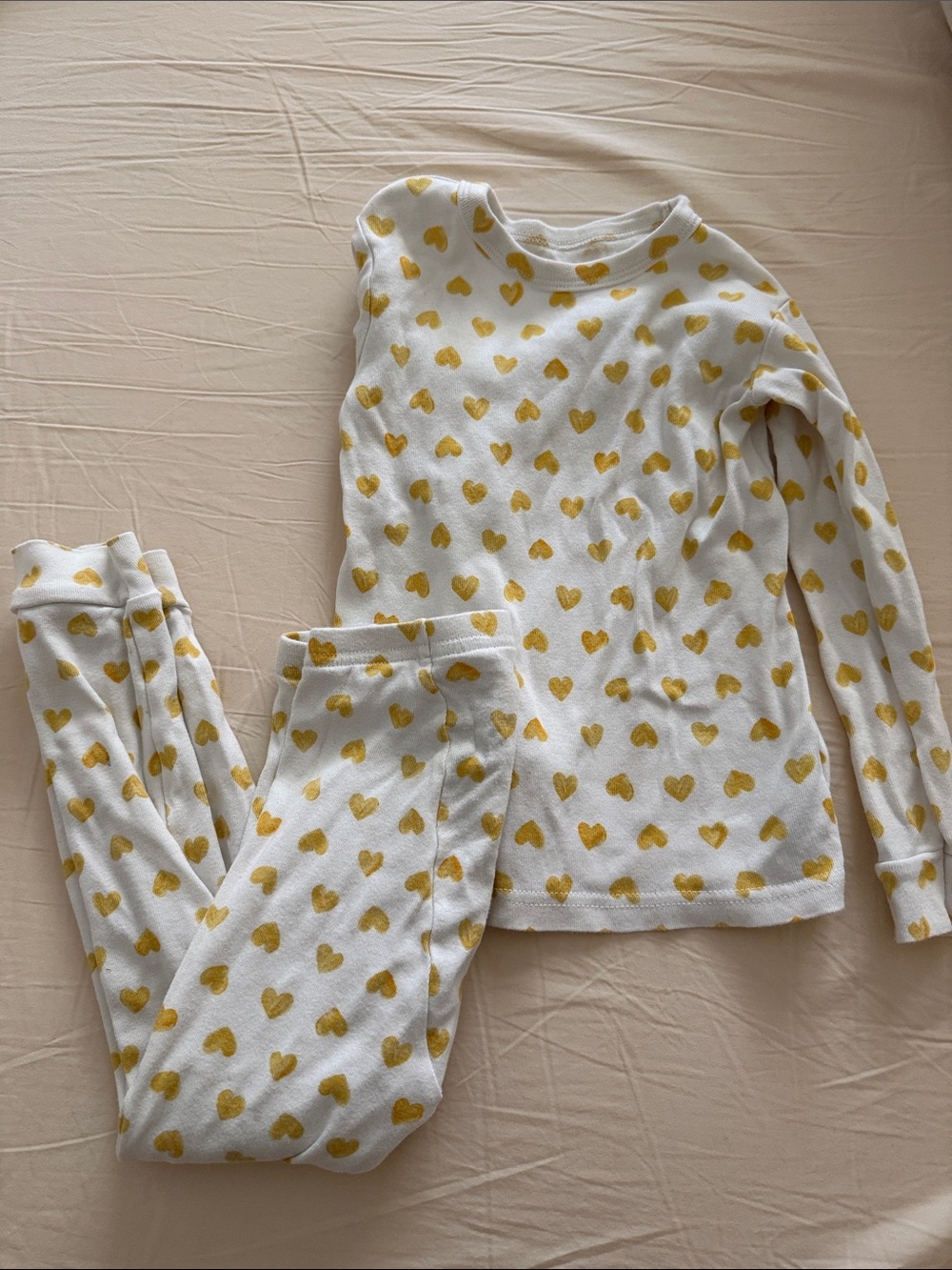 GAP White Pajama Set with Yellow Heart Print